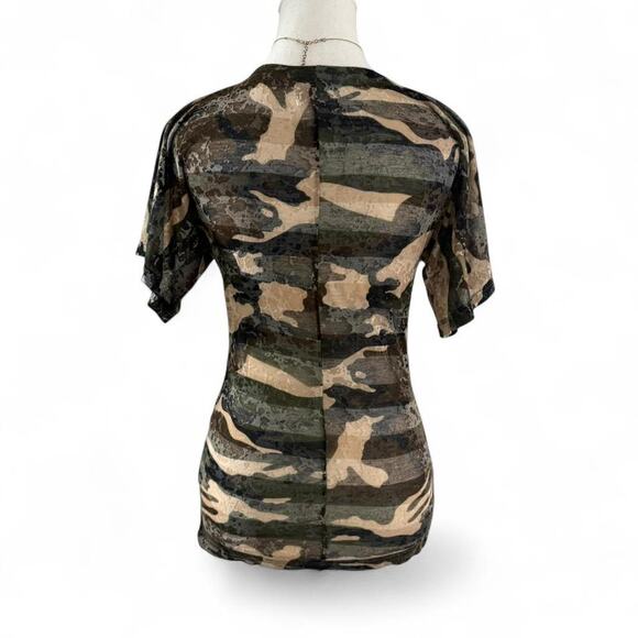 Romeo & Juliet Couture Y2K Camo 2000 Scopp Neck Top Bat Wing Sleeves Top Size XS - Picture 2 of 5